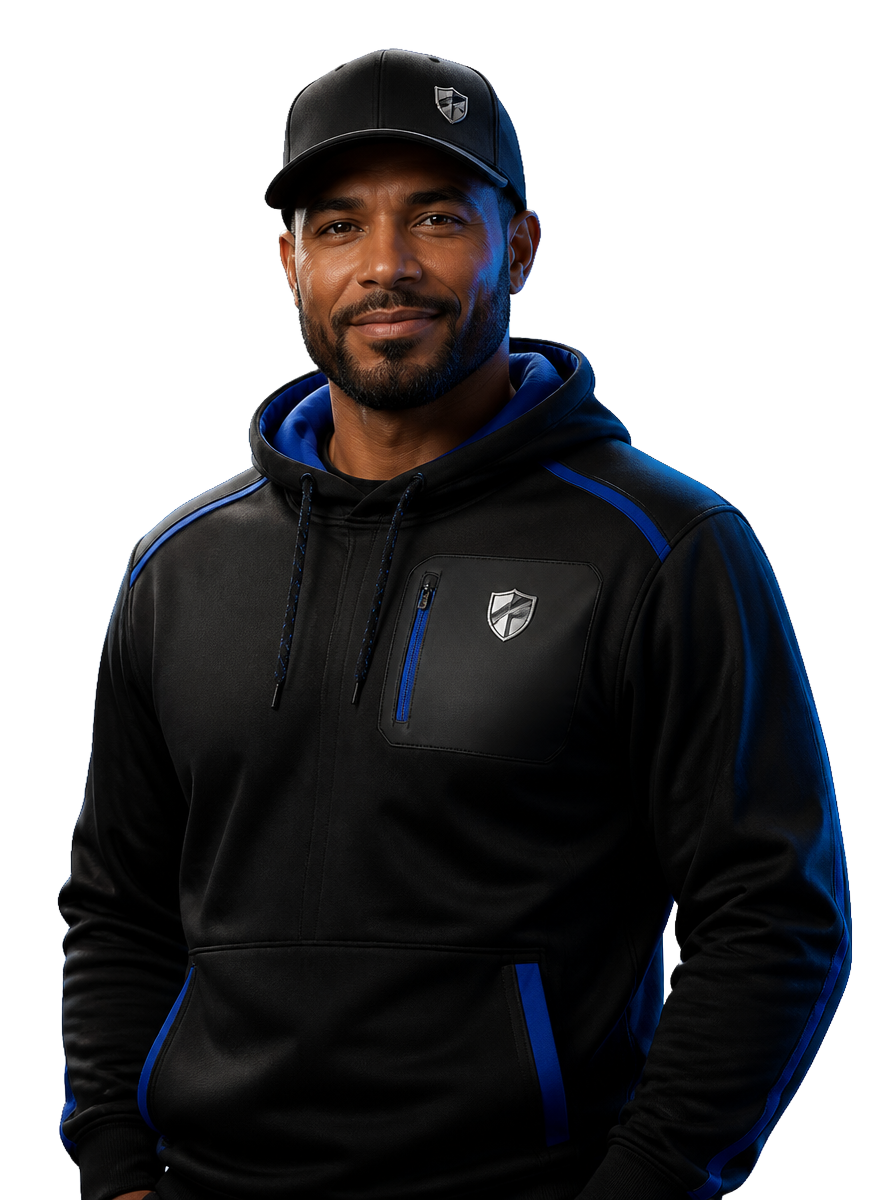 Illustrated representative TCS driver in a black TCS cap and hoodie