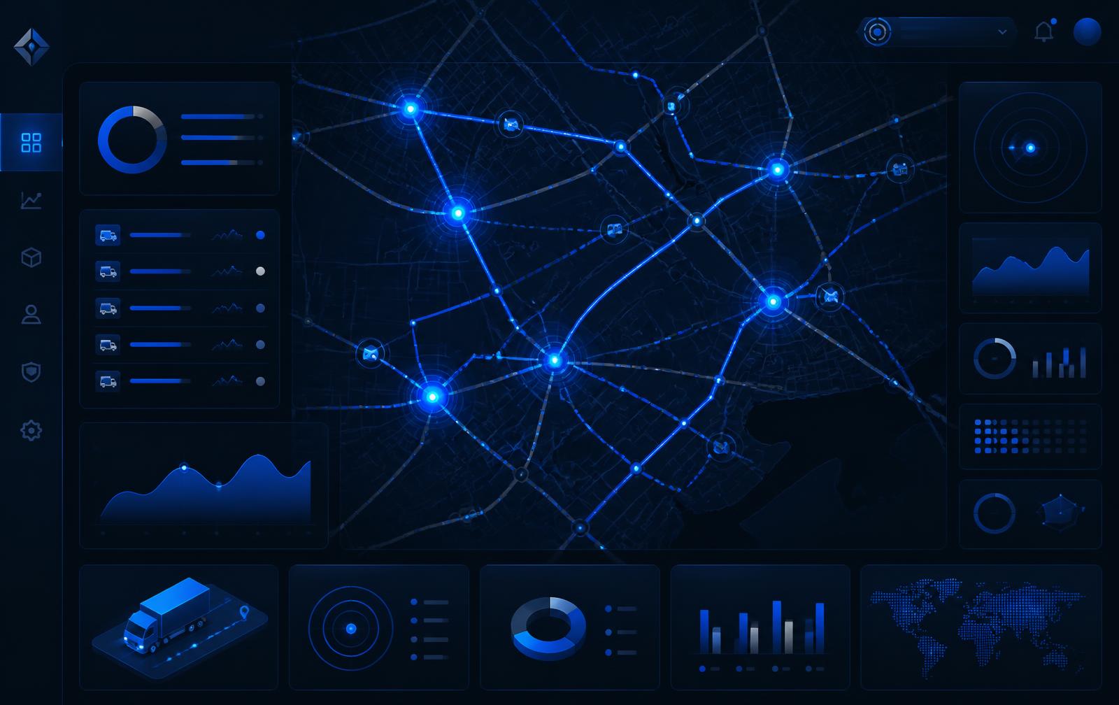Route coordination dashboard showing lanes and delivery nodes
